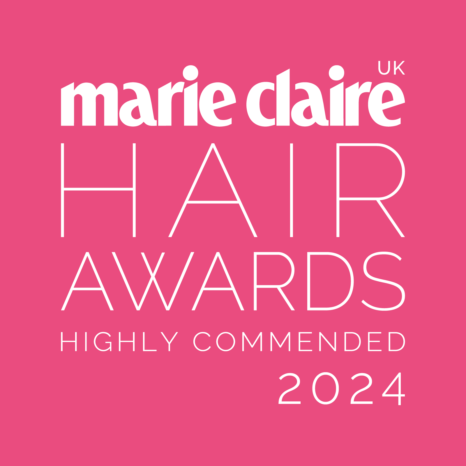 Marie Claire Hair Awards Highly Commended 2024
